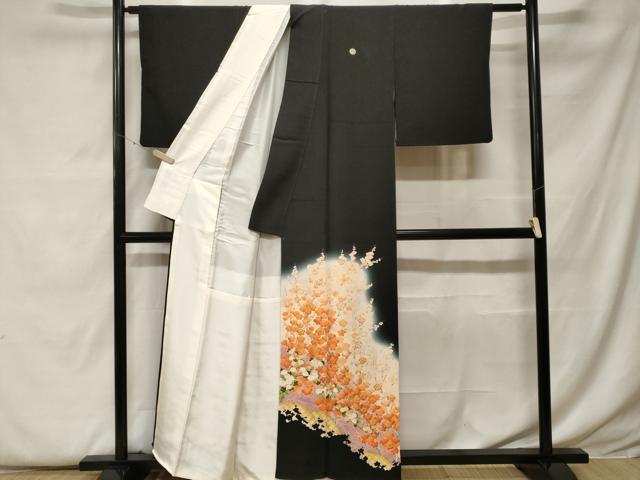 平和屋着物■豪華黒留袖 駒刺繍 籬枝梅文 暈し染め 金彩 正絹 逸品 CABF9511ev