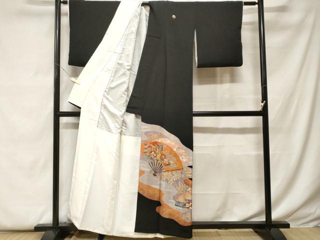 平和屋着物■豪華黒留袖 道長扇面御所車花文 金彩 正絹 逸品 CABF9517ev