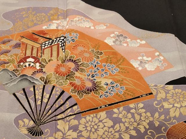 平和屋着物■豪華黒留袖 道長扇面御所車花文 金彩 正絹 逸品 CABF9517ev