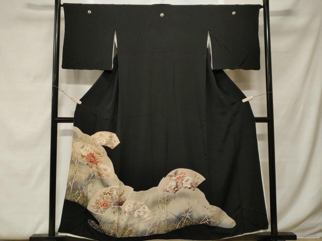 平和屋着物■豪華黒留袖 地紙休み鳥枝花文 暈し染め 金彩 正絹 逸品 CABF9520ev