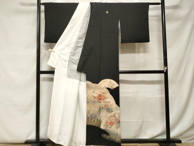平和屋着物■豪華黒留袖 地紙休み鳥枝花文 暈し染め 金彩 正絹 逸品 CABF9520ev