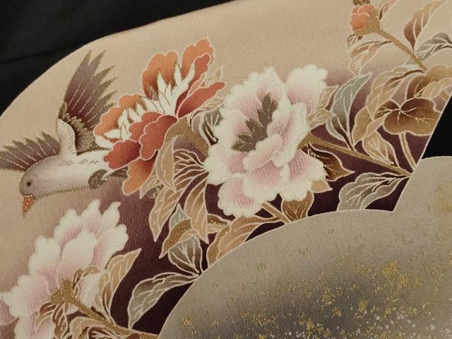 平和屋着物■豪華黒留袖 地紙休み鳥枝花文 暈し染め 金彩 正絹 逸品 CABF9520ev
