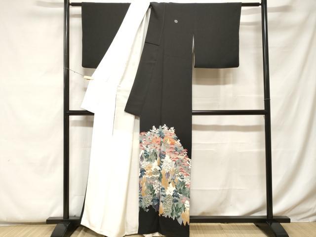 平和屋着物■豪華黒留袖 樹林花文 正絹 逸品 CABF9529ev