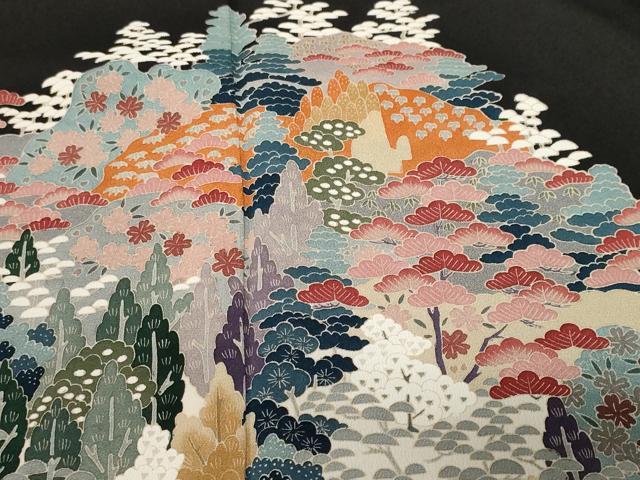 平和屋着物■豪華黒留袖 樹林花文 正絹 逸品 CABF9529ev