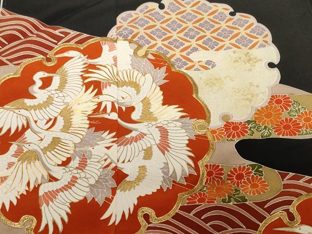 平和屋着物■豪華黒留袖 駒刺繍 雪輪飛鶴吉祥文 金彩 正絹 逸品 CABF9552ev