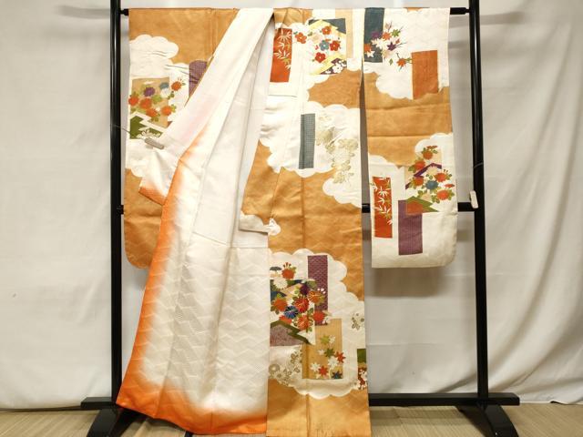 平和屋着物■豪華振袖 駒刺繍 雲取り色紙草花文 金彩 正絹 逸品 CABF9558ev