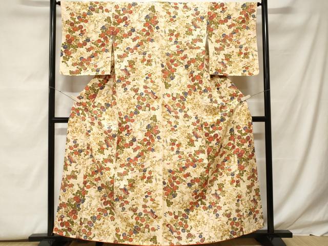 平和屋着物■上質な小紋 花蝶文 正絹 逸品 未使用 CABF9564ev