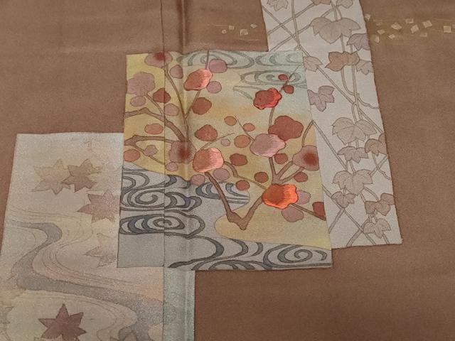 平和屋着物■訪問着 刺繍 色紙重ね枝花文 金彩 正絹 逸品 未使用 CABF9597ev