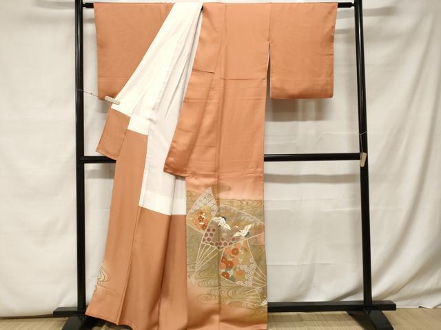 平和屋着物■豪華色留袖 駒刺繍 流水飛鶴扇面花文 暈し染め 金彩 正絹 逸品 CABF9598ev
