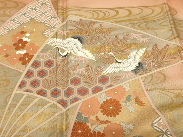 平和屋着物■豪華色留袖 駒刺繍 流水飛鶴扇面花文 暈し染め 金彩 正絹 逸品 CABF9598ev
