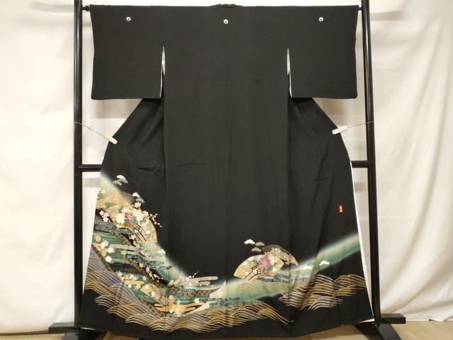 平和屋着物■豪華黒留袖 作家物 駒刺繍 流水地紙花車文 暈し染め 金銀彩 正絹 逸品 CABF9600ev