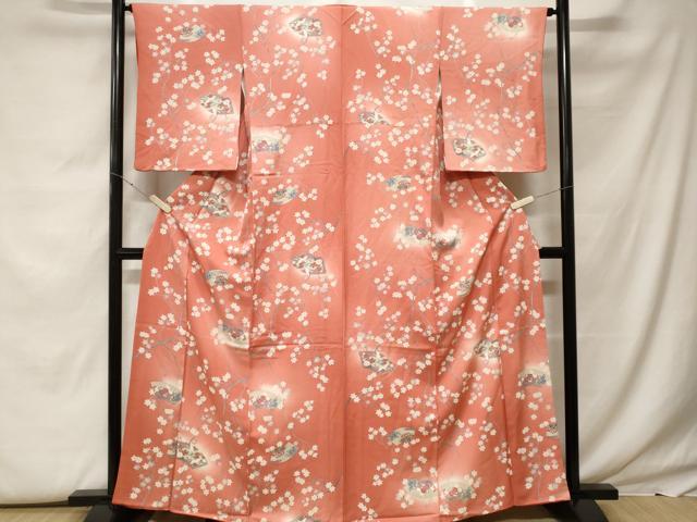平和屋着物■上質な小紋 地紙飛鶴枝楓文 暈し染め 金彩 正絹 逸品 CABF9604ev