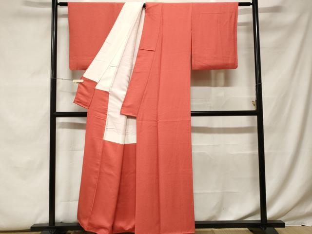 平和屋着物■本草木染作家 瑞寶 色無地 霞地紋 照柿色 正絹 逸品 CABF9611ev