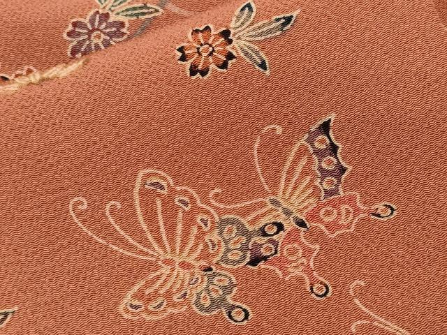 平和屋着物■上質な小紋 型染め 流水花蝶文 鬼しぼ縮緬 正絹 逸品 CABF9618ev