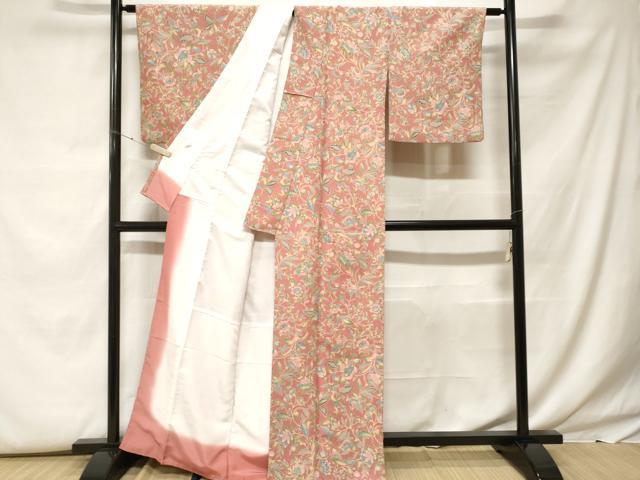 平和屋着物■小紋 更紗枝花文 洗える着物 CABF9629ev