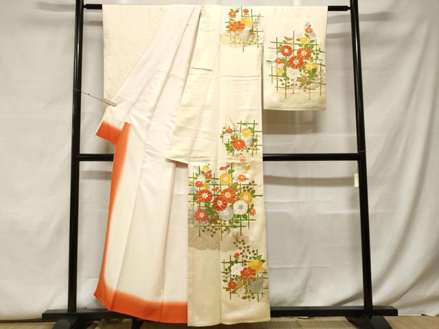 平和屋着物■訪問着 駒刺繍 雲取り草花文 正絹 逸品 CABF9668ev