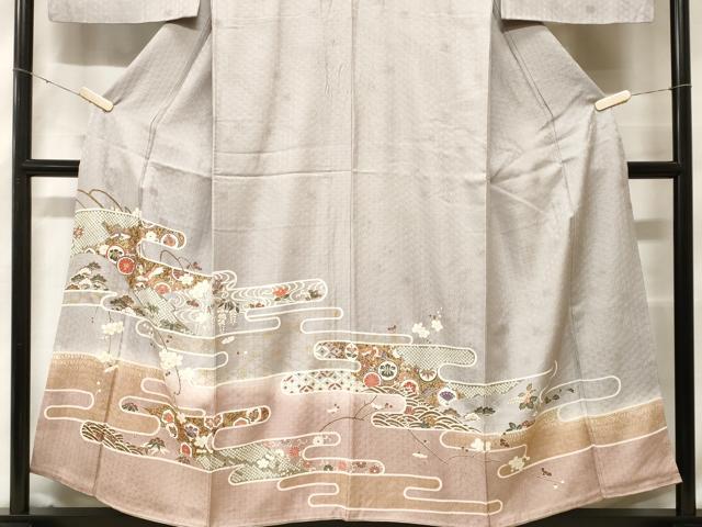 平和屋着物■豪華色留袖 エ霞飛鶴吉祥花文 暈し染め 金彩 正絹 逸品 CABF9675ev
