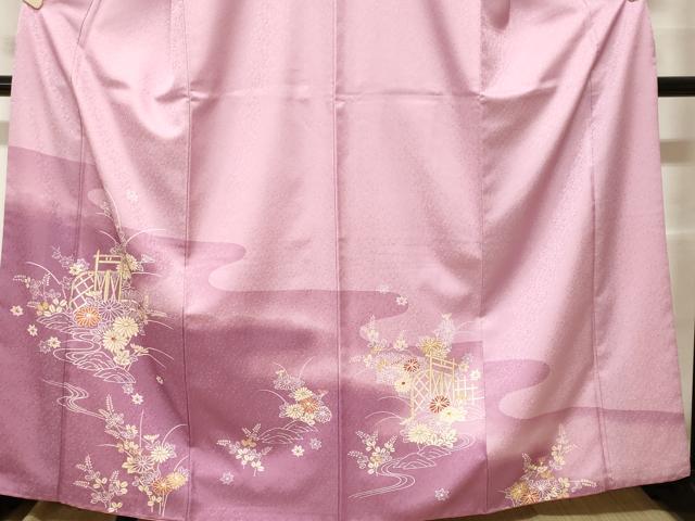 平和屋着物■訪問着 流水草花文 暈し染め 金彩 洗える着物 CABF9755ev