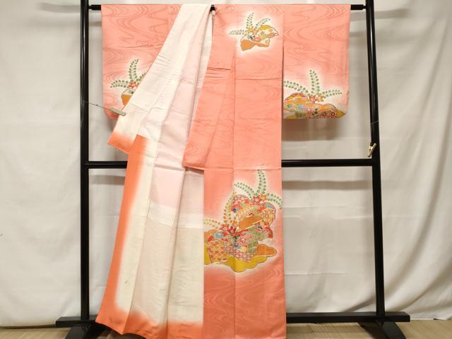 平和屋着物■訪問着 駒刺繍 桐吉祥花文 暈し染め 金銀糸 正絹 逸品 CABF9780ev