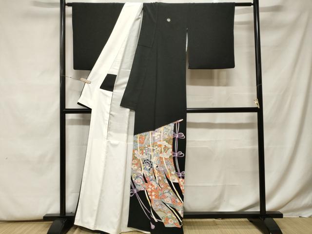 平和屋着物■豪華黒留袖 駒刺繍 御所車飛鶴几帳花文 金彩 正絹 逸品 CABF9787ev