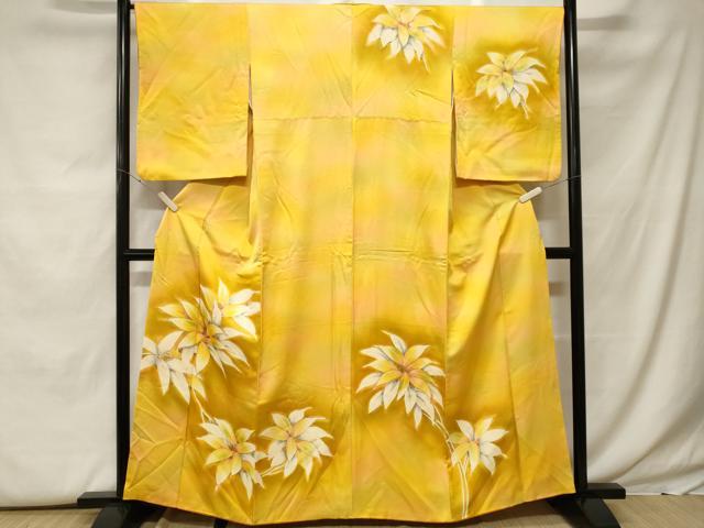 平和屋着物■訪問着 手描き 刺繍 枝花文 暈し染め 金彩 正絹 逸品 CABF9789ev