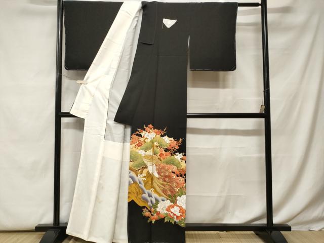 平和屋着物■豪華黒留袖 駒刺繍 松竹梅孔雀花文 金彩 正絹 逸品 CABF9797ev
