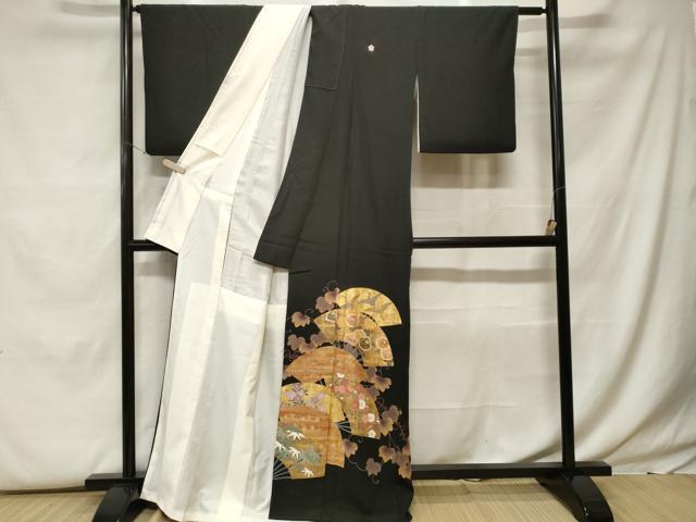 平和屋着物■豪華黒留袖 作家物 本手描友禅 京染 松竹梅蔦の葉扇面文 金彩 正絹 逸品 CABF9809ev