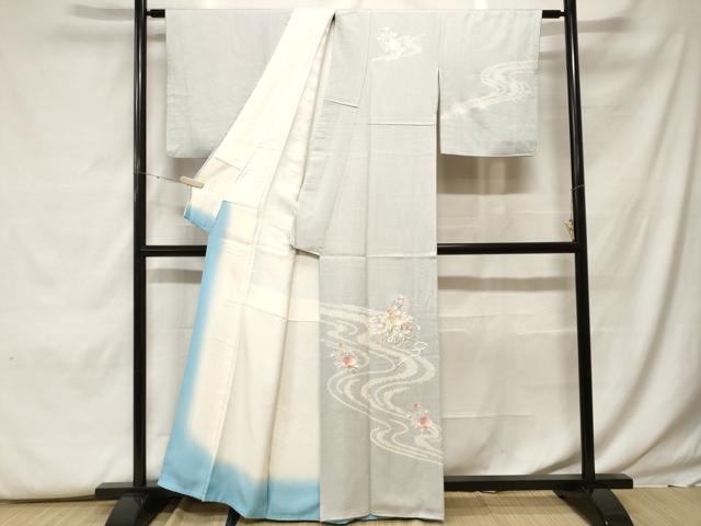 平和屋着物■訪問着 刺繍 絞り 流水花車文 銀糸 正絹 逸品 CABF9820ev