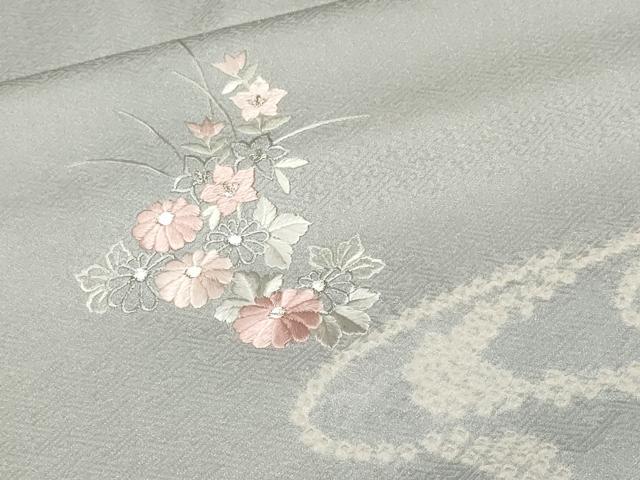 平和屋着物■訪問着 刺繍 絞り 流水花車文 銀糸 正絹 逸品 CABF9820ev