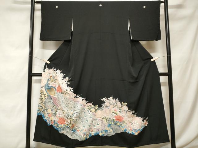平和屋着物■豪華黒留袖 刺繍 孔雀草花文 暈し染め 金彩 正絹 逸品 CABF9828ev