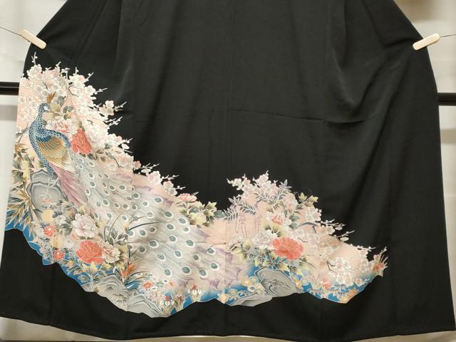 平和屋着物■豪華黒留袖 刺繍 孔雀草花文 暈し染め 金彩 正絹 逸品 CABF9828ev