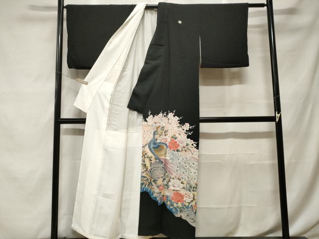 平和屋着物■豪華黒留袖 刺繍 孔雀草花文 暈し染め 金彩 正絹 逸品 CABF9828ev