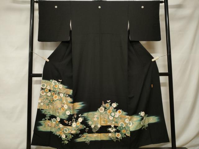 平和屋着物■豪華黒留袖 駒刺繍 枝花文 暈し染め 金彩 正絹 逸品 CABF9832ev
