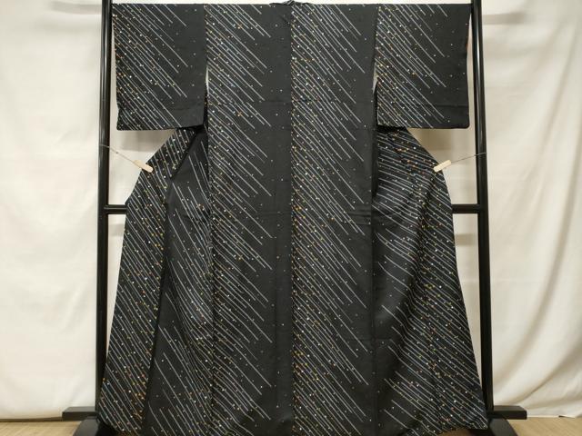 平和屋着物■小紋 箔散らし文 黒地 洗える着物 CABF9844ev