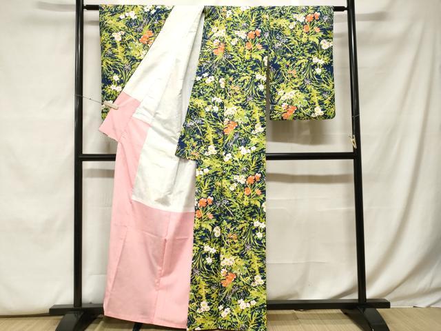 平和屋着物■小紋 草花文 洗える着物 CABF9845ev