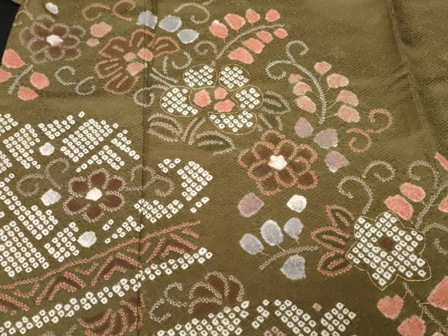 平和屋着物■訪問着 刺繍 絞り 吉祥花唐草文 金彩 正絹 逸品 CABF9858ev