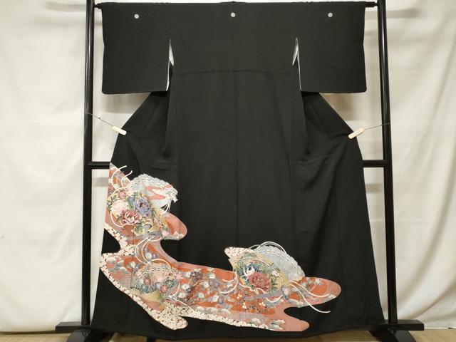 平和屋着物■豪華黒留袖 檜扇花文 金彩 正絹 逸品 CABF9859ev