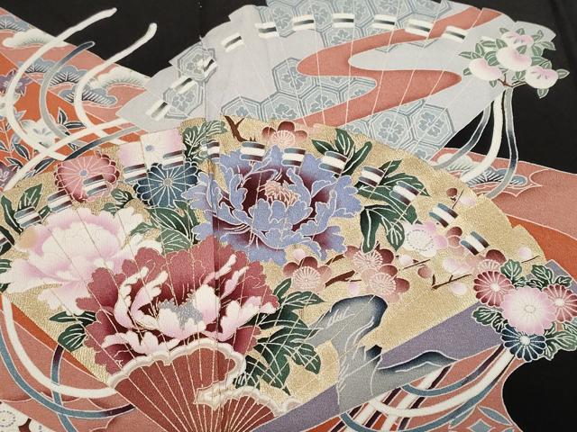 平和屋着物■豪華黒留袖 檜扇花文 金彩 正絹 逸品 CABF9859ev