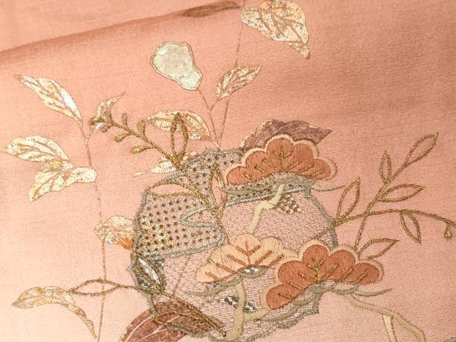 平和屋着物■中国三大刺繍 スワトウ刺繍 訪問着 螺鈿 蔦の葉草花文 暈し染め 金銀彩 鈴乃屋扱い 正絹 逸品 CABF9864ev