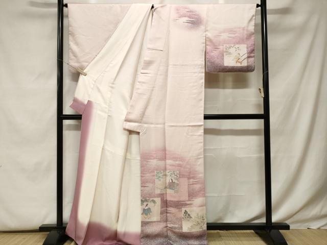 平和屋着物■訪問着 手描き 色紙人物風景文 正絹 逸品 CABF9866ev