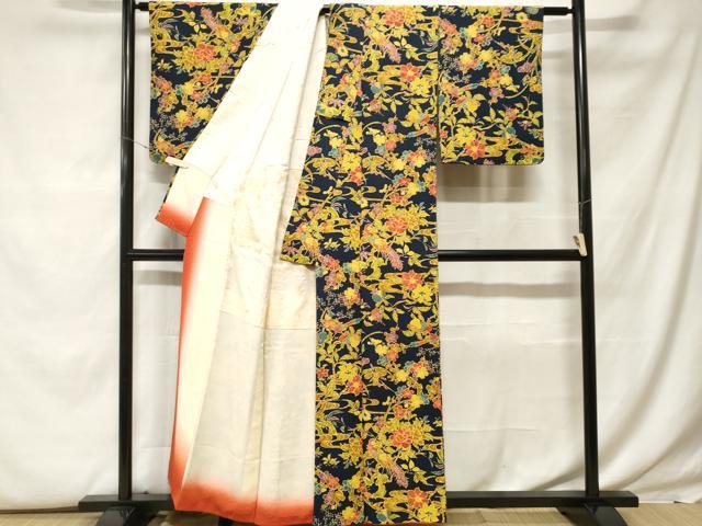 平和屋着物■上質な小紋 型染め 孔雀枝花文 鬼しぼ縮緬 正絹 逸品 CABF9868ev