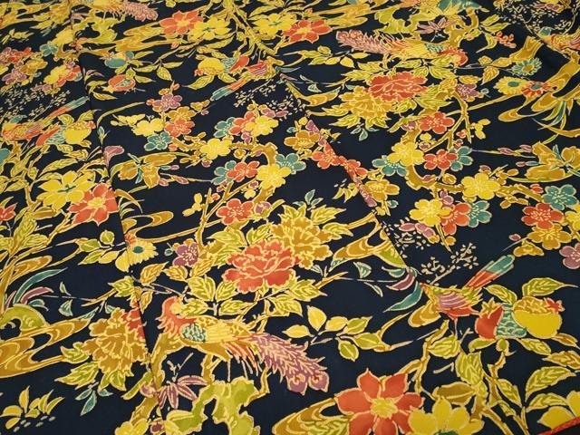 平和屋着物■上質な小紋 型染め 孔雀枝花文 鬼しぼ縮緬 正絹 逸品 CABF9868ev