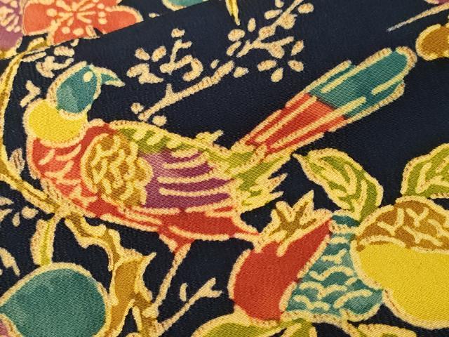 平和屋着物■上質な小紋 型染め 孔雀枝花文 鬼しぼ縮緬 正絹 逸品 CABF9868ev
