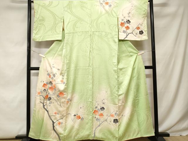 平和屋着物■訪問着 総刺繍 駒刺繍 枝梅文 暈し染め 金銀糸 正絹 逸品 CABF9869ev