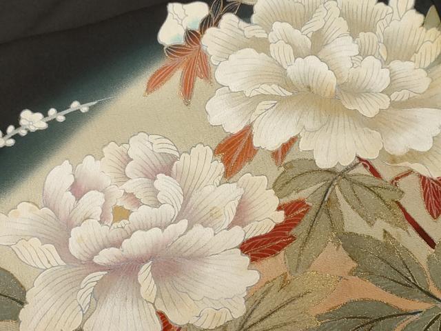 平和屋着物■豪華黒留袖 枝花文 暈し染め 金彩 正絹 逸品 CABF9875ev