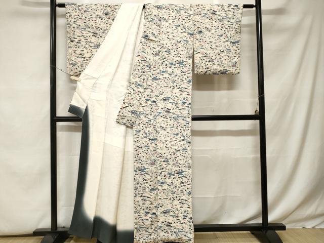 平和屋着物■上質な小紋 風景文 鬼しぼ縮緬 正絹 逸品 CABF9881ev