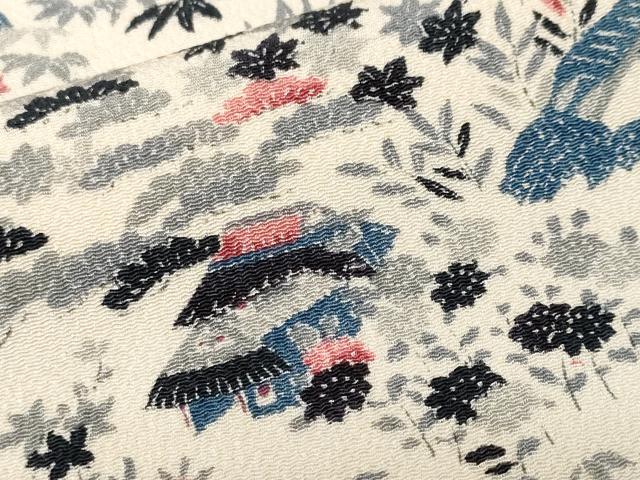 平和屋着物■上質な小紋 風景文 鬼しぼ縮緬 正絹 逸品 CABF9881ev