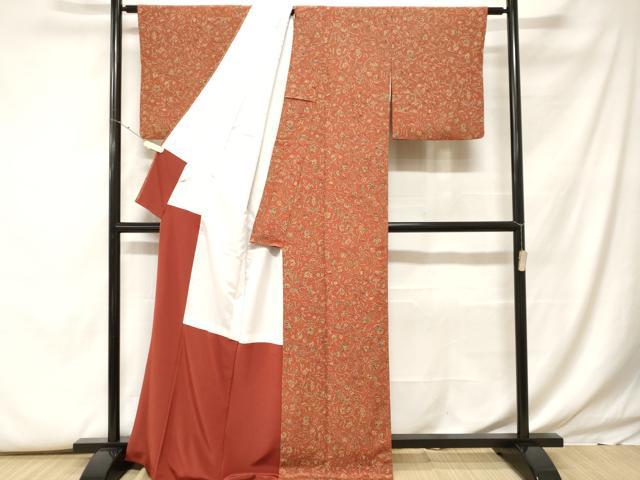平和屋着物■小紋 更紗枝花文 洗える着物 CABF9904ev