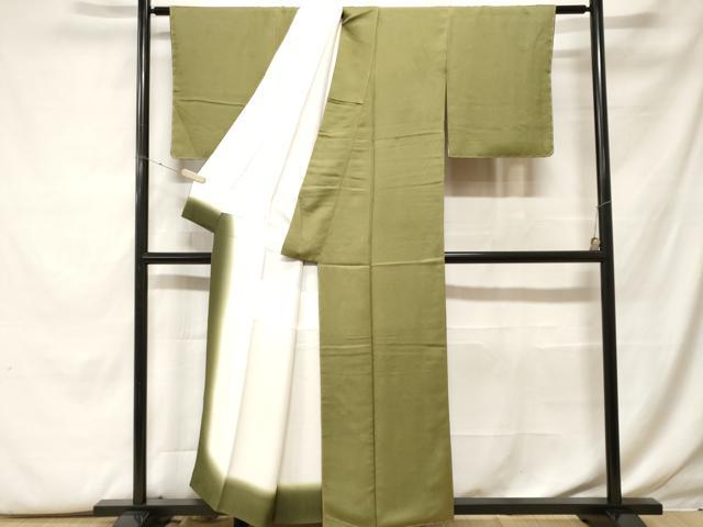 平和屋着物■上質な色無地 舞花地紋 根岸色 正絹 逸品 CABF9928ev