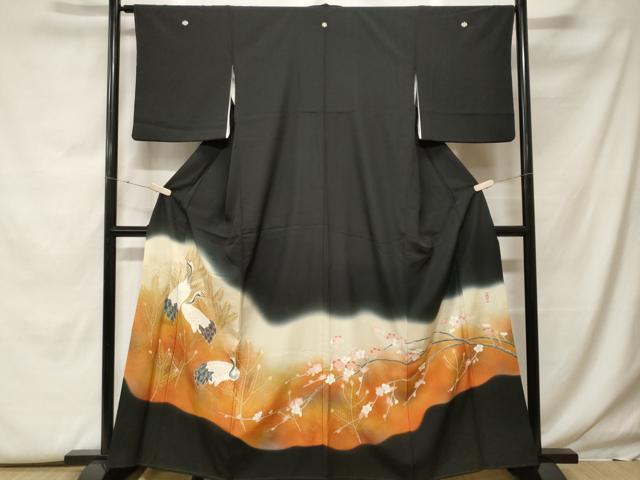 平和屋着物■豪華黒留袖 作家物 群鶴松葉枝梅文 暈し染め 金彩 正絹 逸品 CABF9936ev